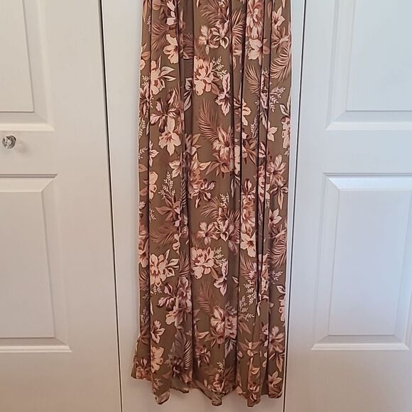 Rip Curl Floral Print Desert Dreams Smocked Poplin Maxi Dress Moss Bronze Size L - Picture 11 of 16